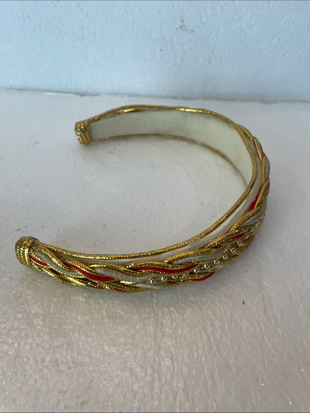 Vintage 80’s Gold and Red Braided Beaded Headband Women’s hair band accessory - Picture 5 of 5